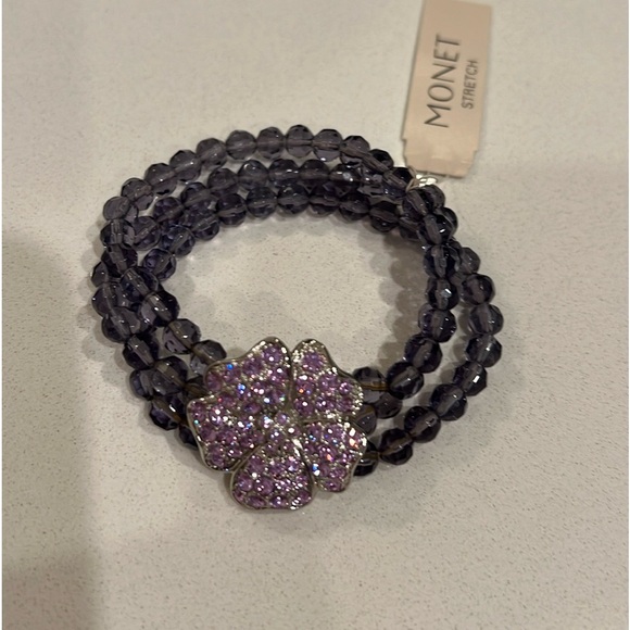 GORGEOUS and RARE! NWT Vintage “MONET” Purple Crystal and Beaded Bracelet!! - Picture 3 of 8